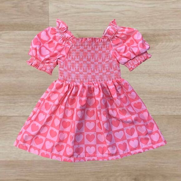 Valentine's Day Pink Checkered Heart Dress (XS-2T) - Picture 1 of 7